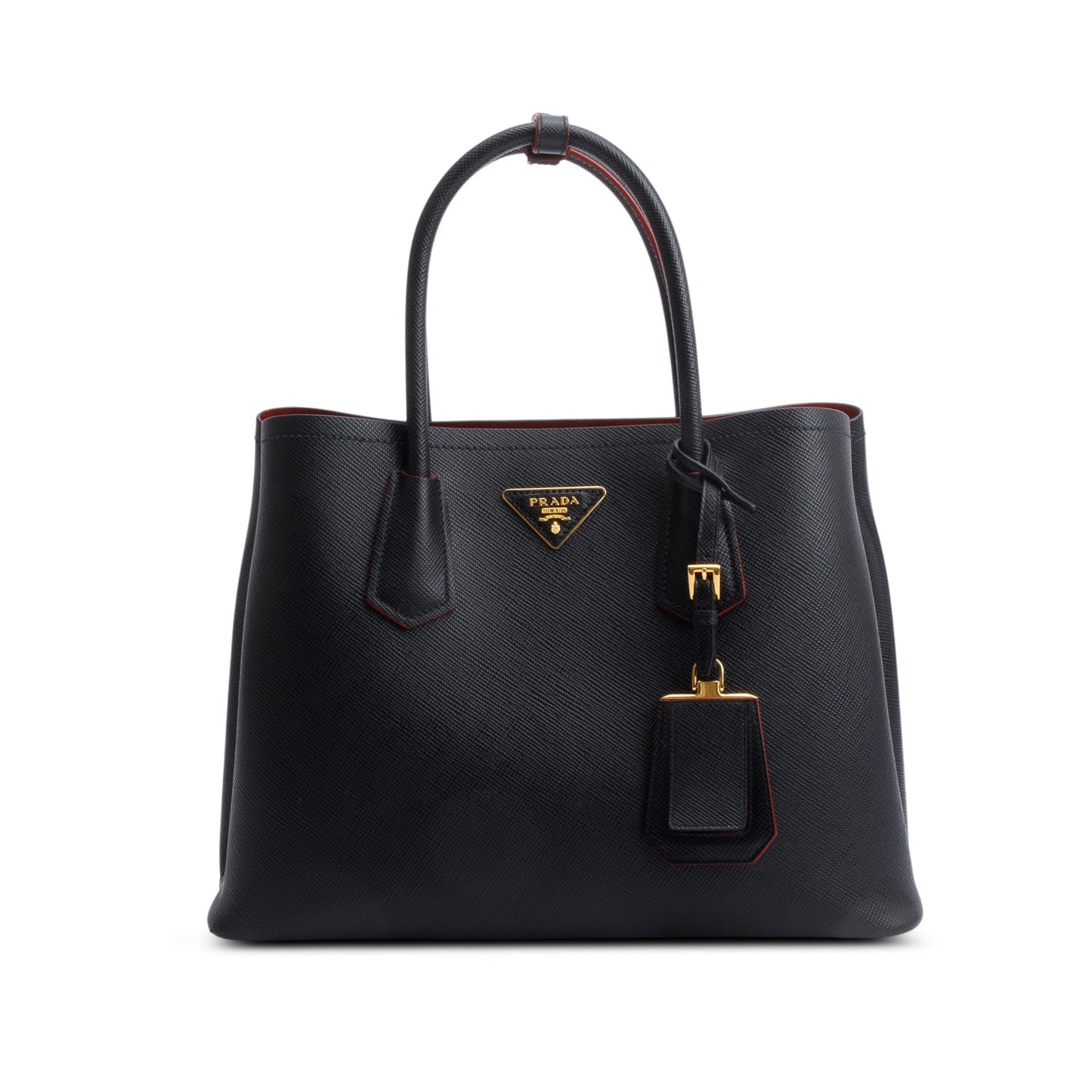 Prada Black Saffiano Lux Medium Cuir Double Tote