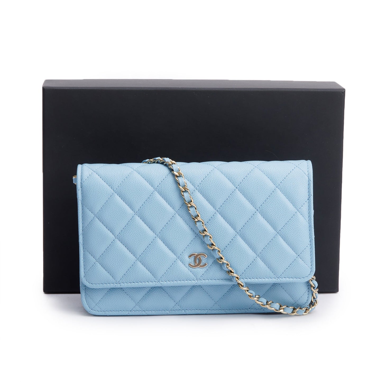 Chanel Turquoise Quilted Caviar Leather Classic Wallet on Chain