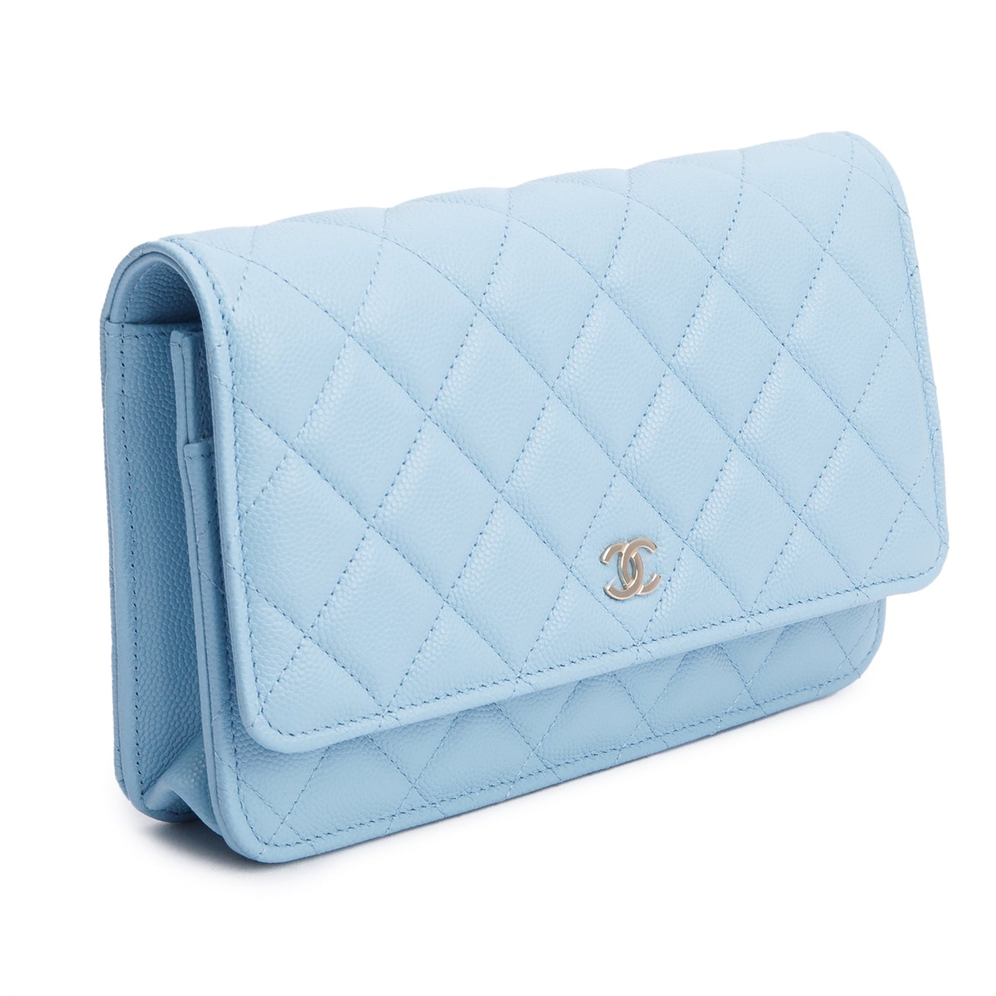 Chanel Turquoise Quilted Caviar Leather Classic Wallet on Chain