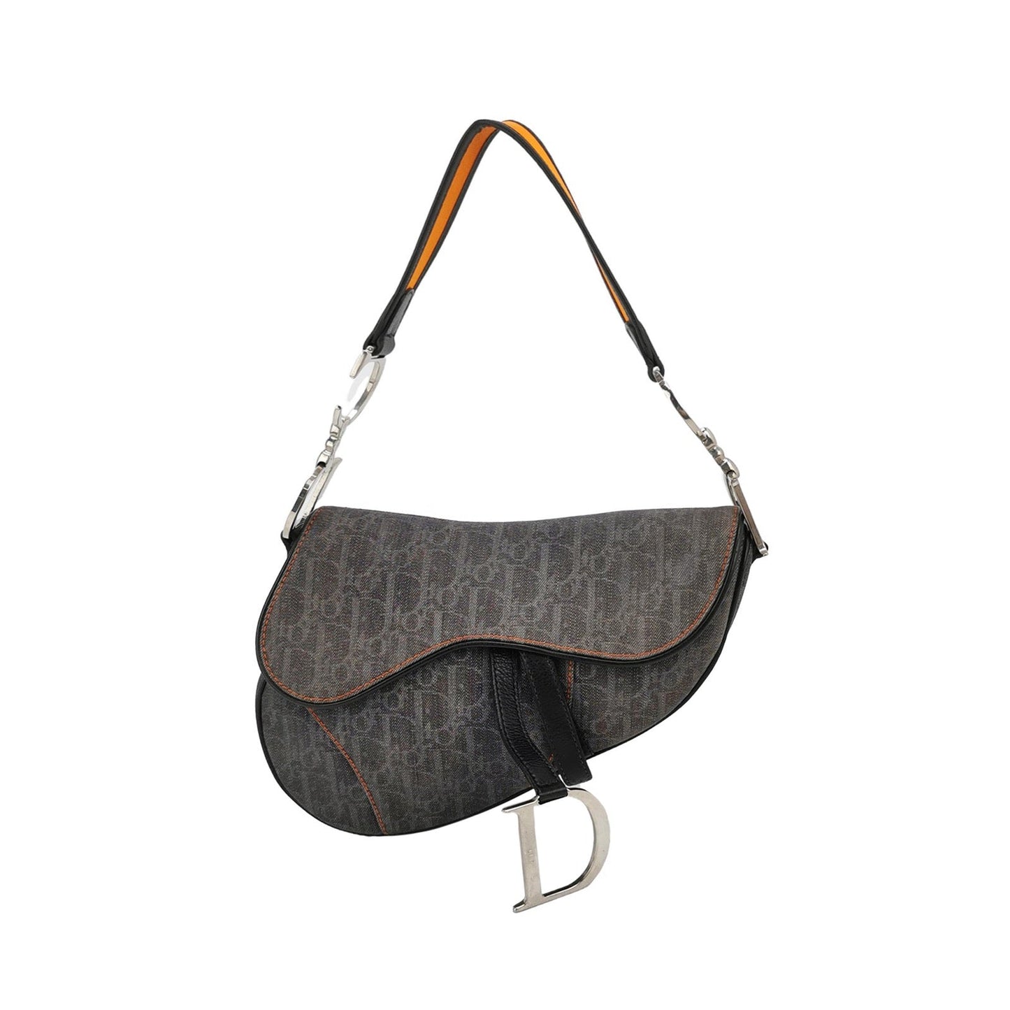 Dior Saddle Vintage Black Oblique with Orange Trim