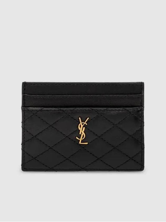 Luxury Saint Laurent Trending 2025 Gabi Quilted Lambskin Card Wallet Black