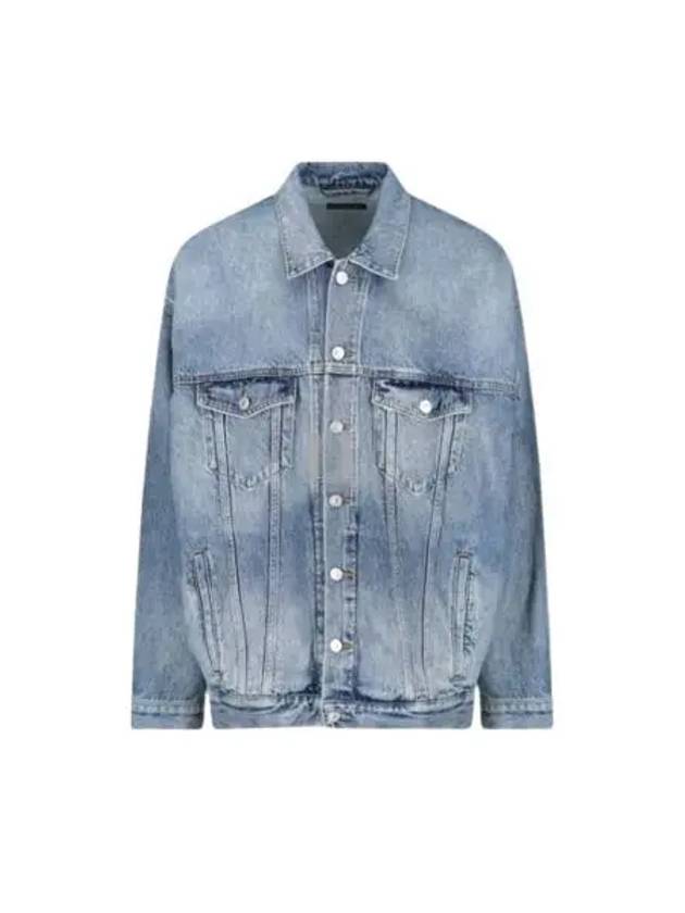 Luxury Balenciaga Trending 2025 Back Logo Print Oversized Denim Jacket Blue