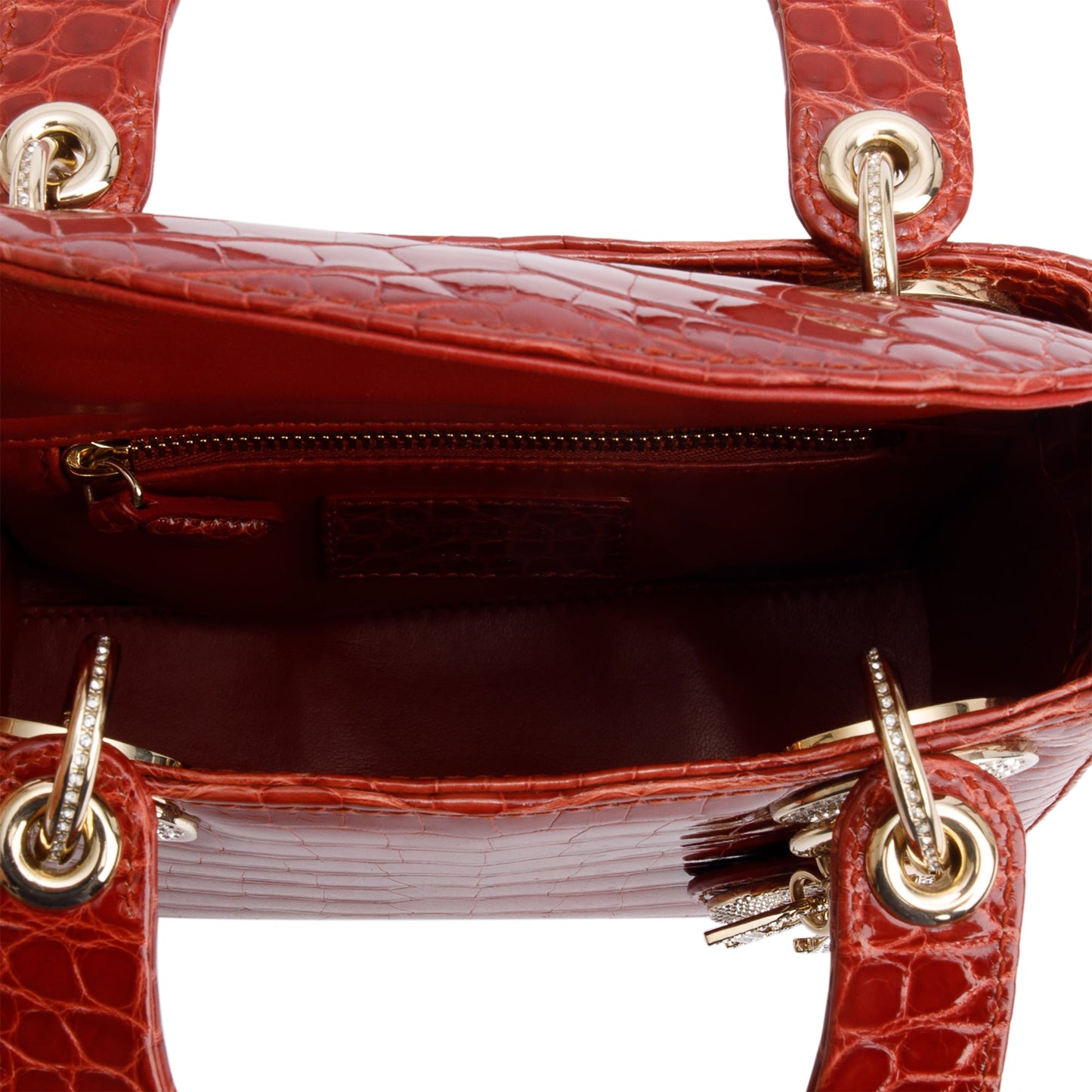 Christian Dior Red Crocodile Crystal Embellished Mini Lady Dior Bag