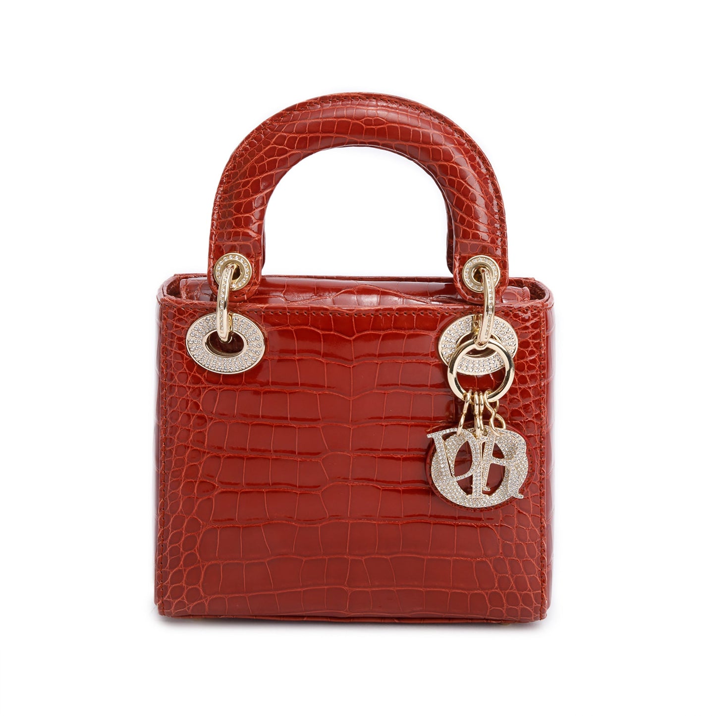 Christian Dior Red Crocodile Crystal Embellished Mini Lady Dior Bag