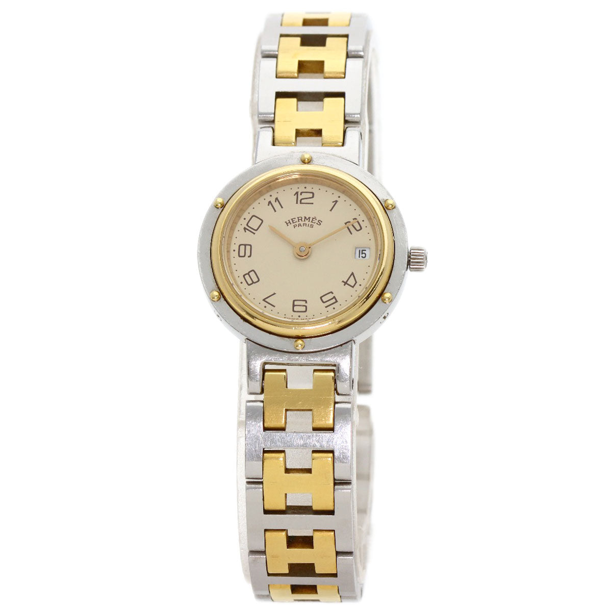 HERMES Watches Quartz Stainless Steel , SSxGP gold Clipper Old Belt Ivory dial Women