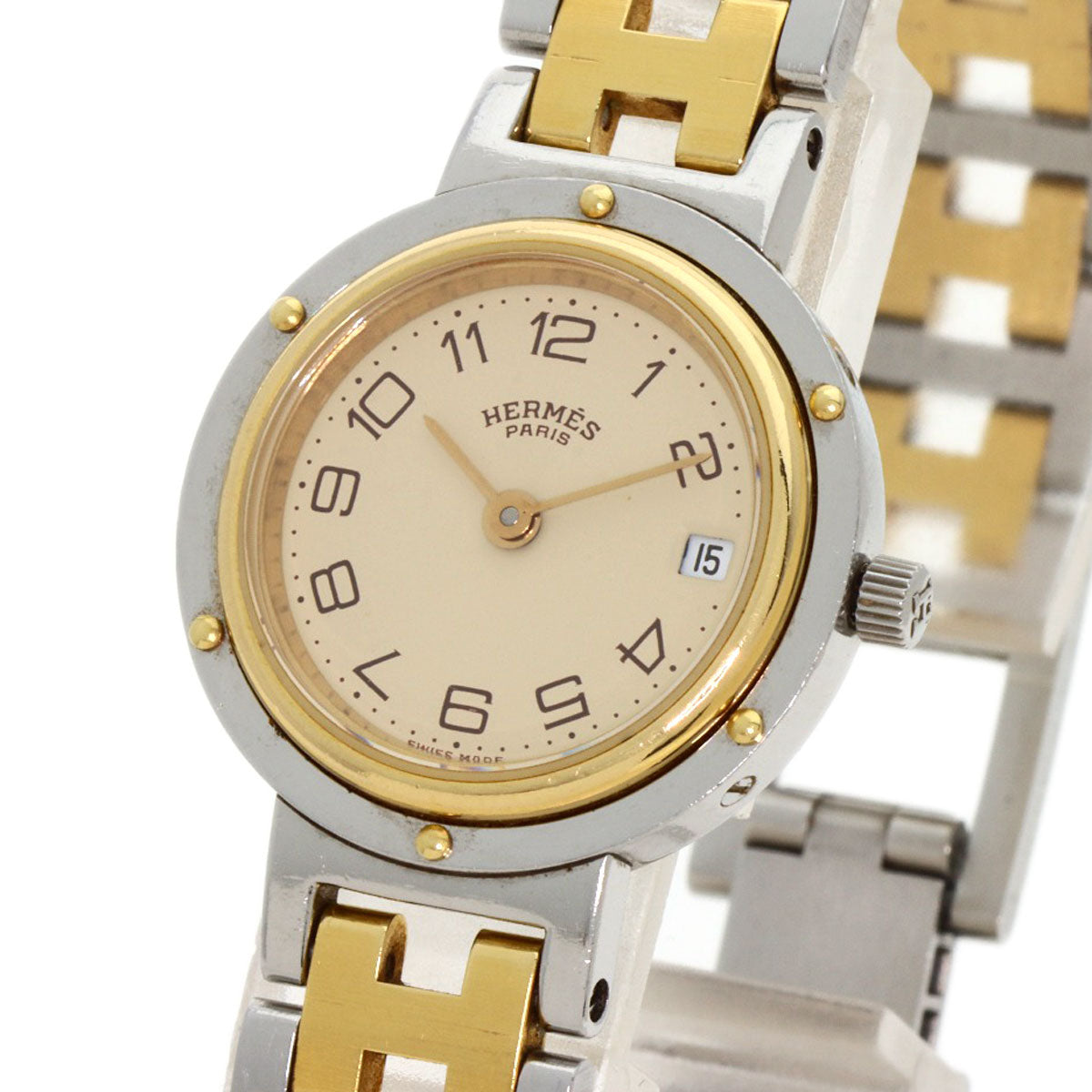 HERMES Watches Quartz Stainless Steel , SSxGP gold Clipper Old Belt Ivory dial Women