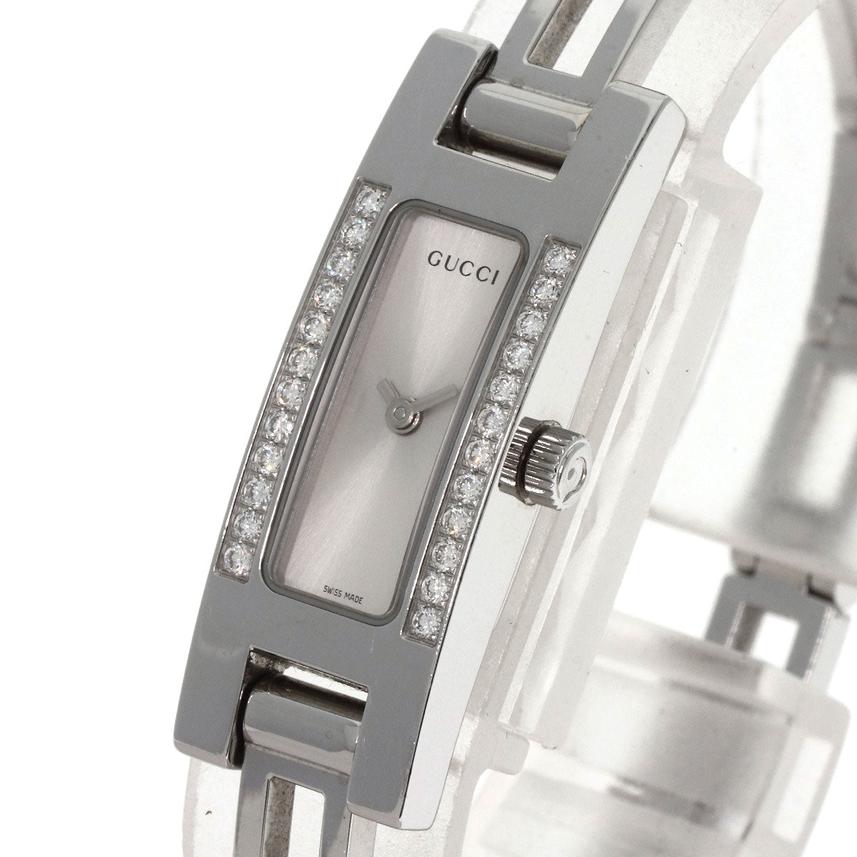 GUCCI Watches Quartz 3900L Stainless Steel , Stainless Steel Silver Diamond Bezel Silver dial Women