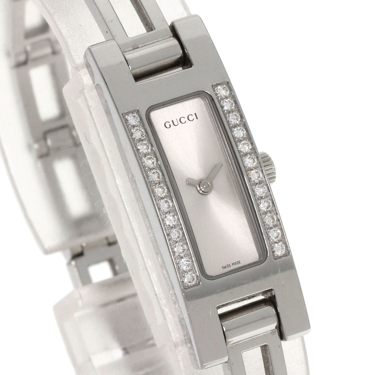 GUCCI Watches Quartz 3900L Stainless Steel , Stainless Steel Silver Diamond Bezel Silver dial Women