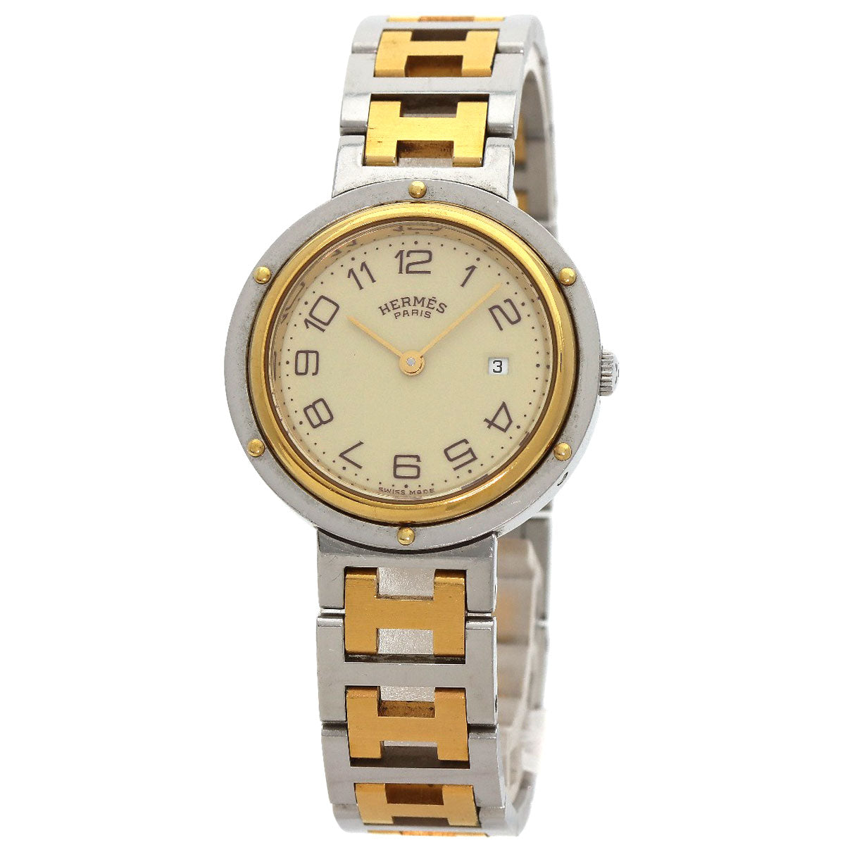 HERMES Watches Quartz Stainless Steel , SSxGP gold Clipper Ivory dial Women