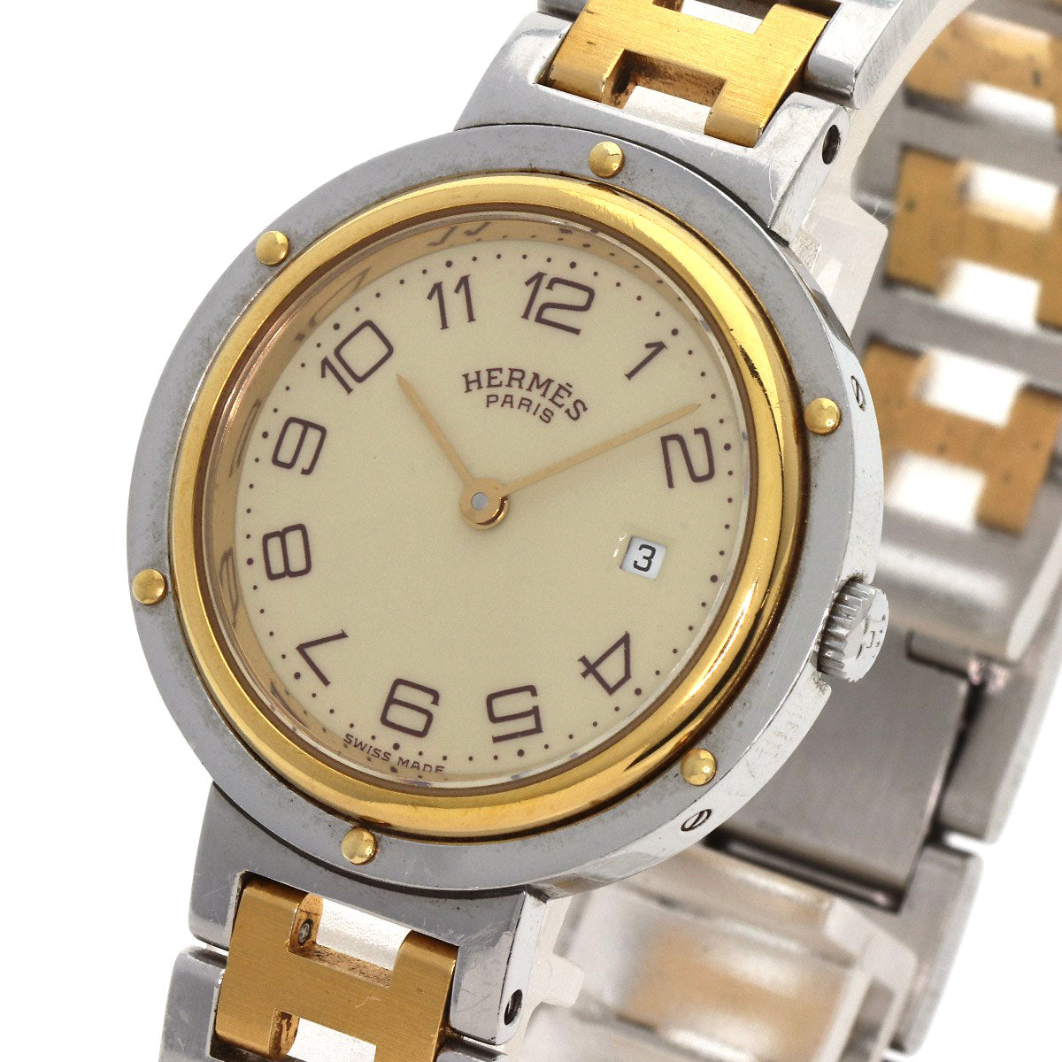 HERMES Watches Quartz Stainless Steel , SSxGP gold Clipper Ivory dial Women
