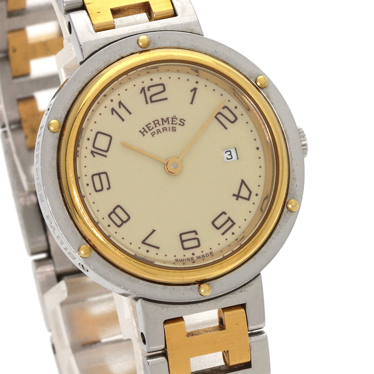 HERMES Watches Quartz Stainless Steel , SSxGP gold Clipper Ivory dial Women