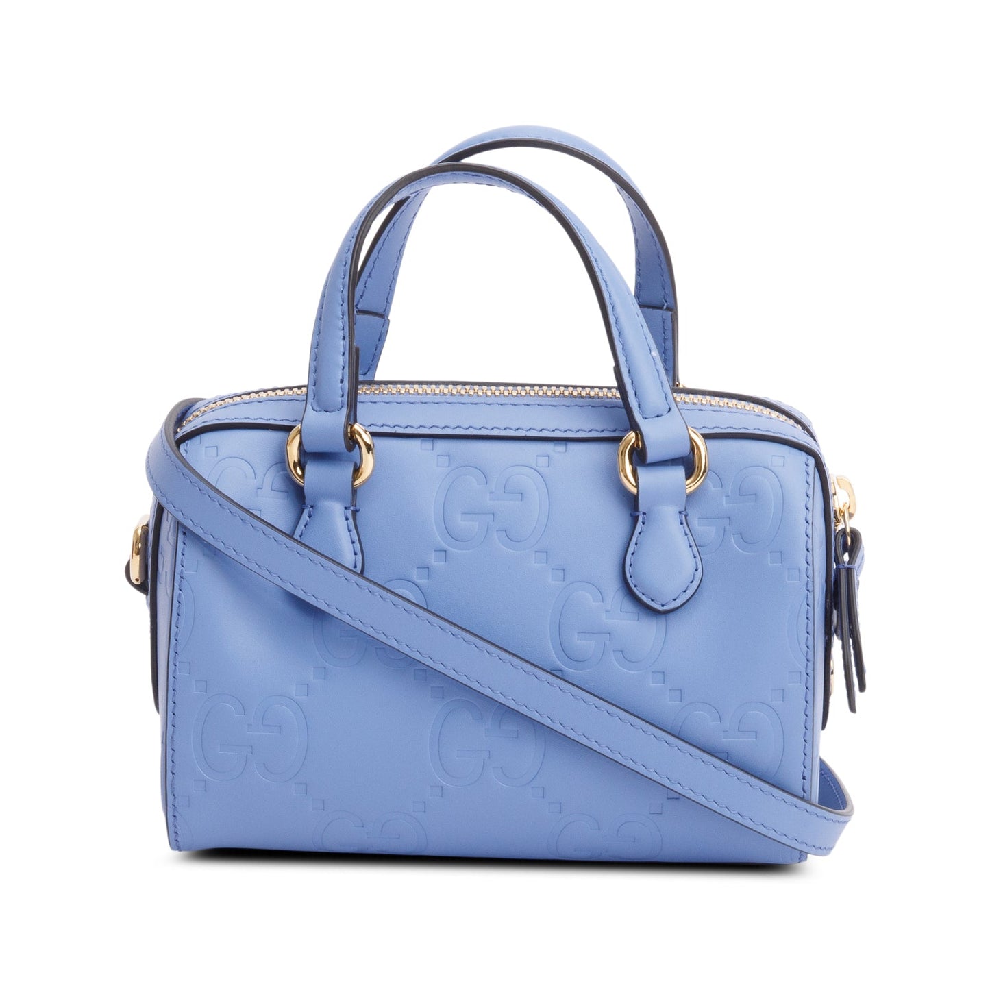 Gucci Blue Embossed GG Calfskin Leather Mini Boston Top Handle Bag