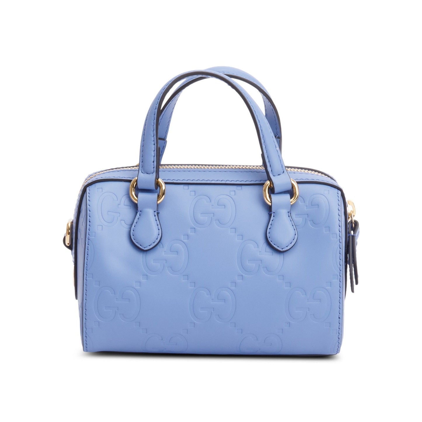 Gucci Blue Embossed GG Calfskin Leather Mini Boston Top Handle Bag