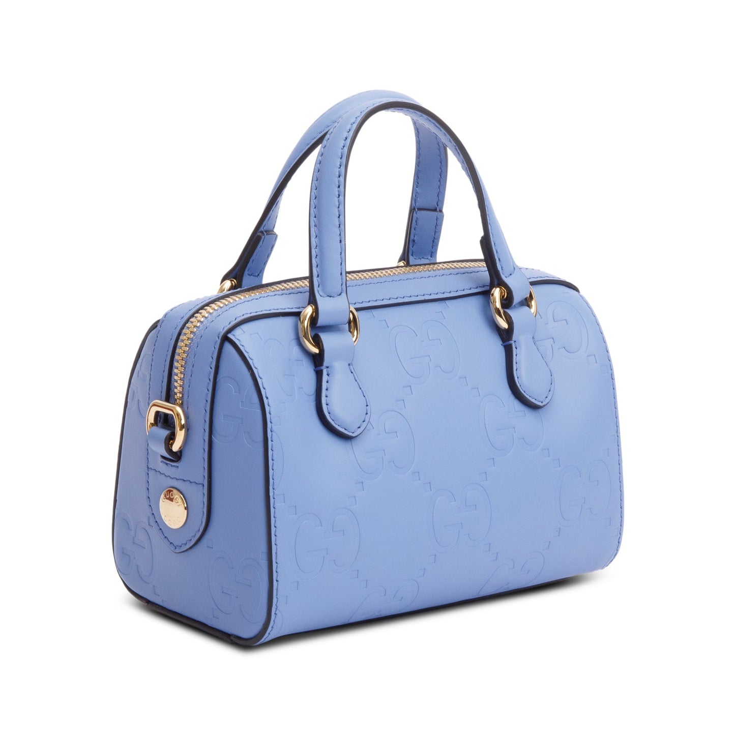 Gucci Blue Embossed GG Calfskin Leather Mini Boston Top Handle Bag