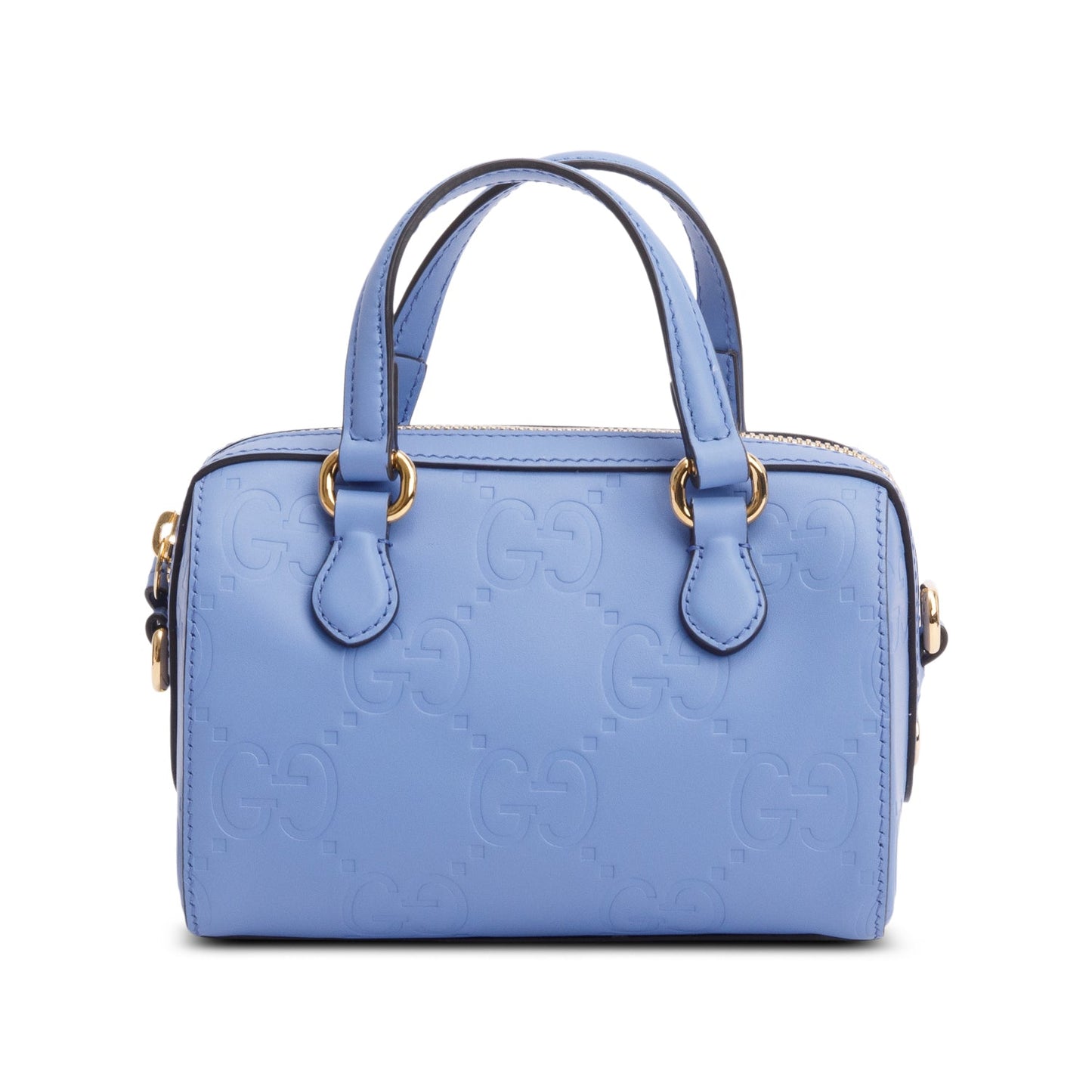 Gucci Blue Embossed GG Calfskin Leather Mini Boston Top Handle Bag