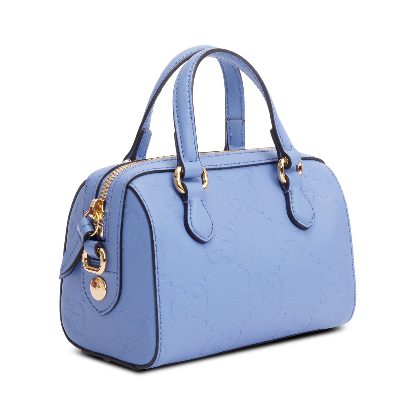 Gucci Blue Embossed GG Calfskin Leather Mini Boston Top Handle Bag