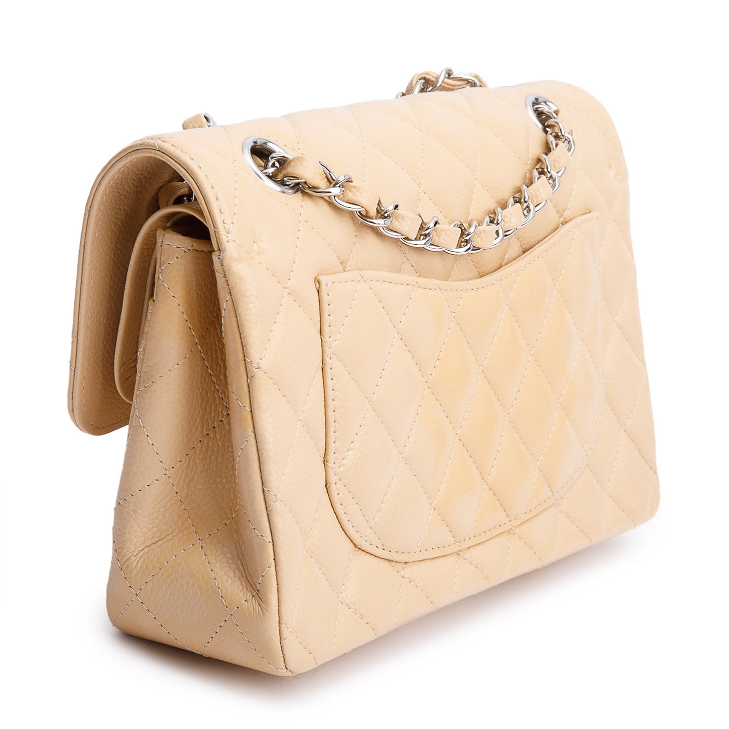 Chanel Beige Quilted Caviar Leather Classic Small Double Flap Bag