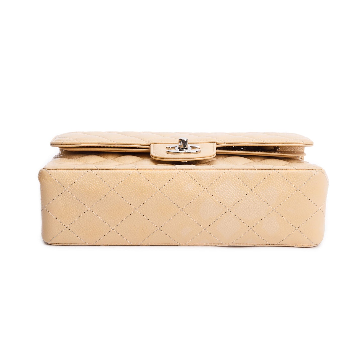 Chanel Beige Quilted Caviar Leather Classic Small Double Flap Bag