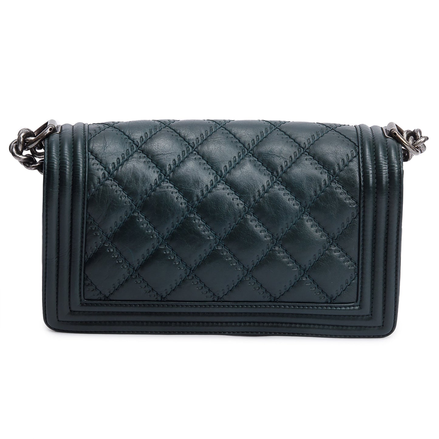 Chanel Green Calfskin Leather Wild Stitch Medium Boy Bag