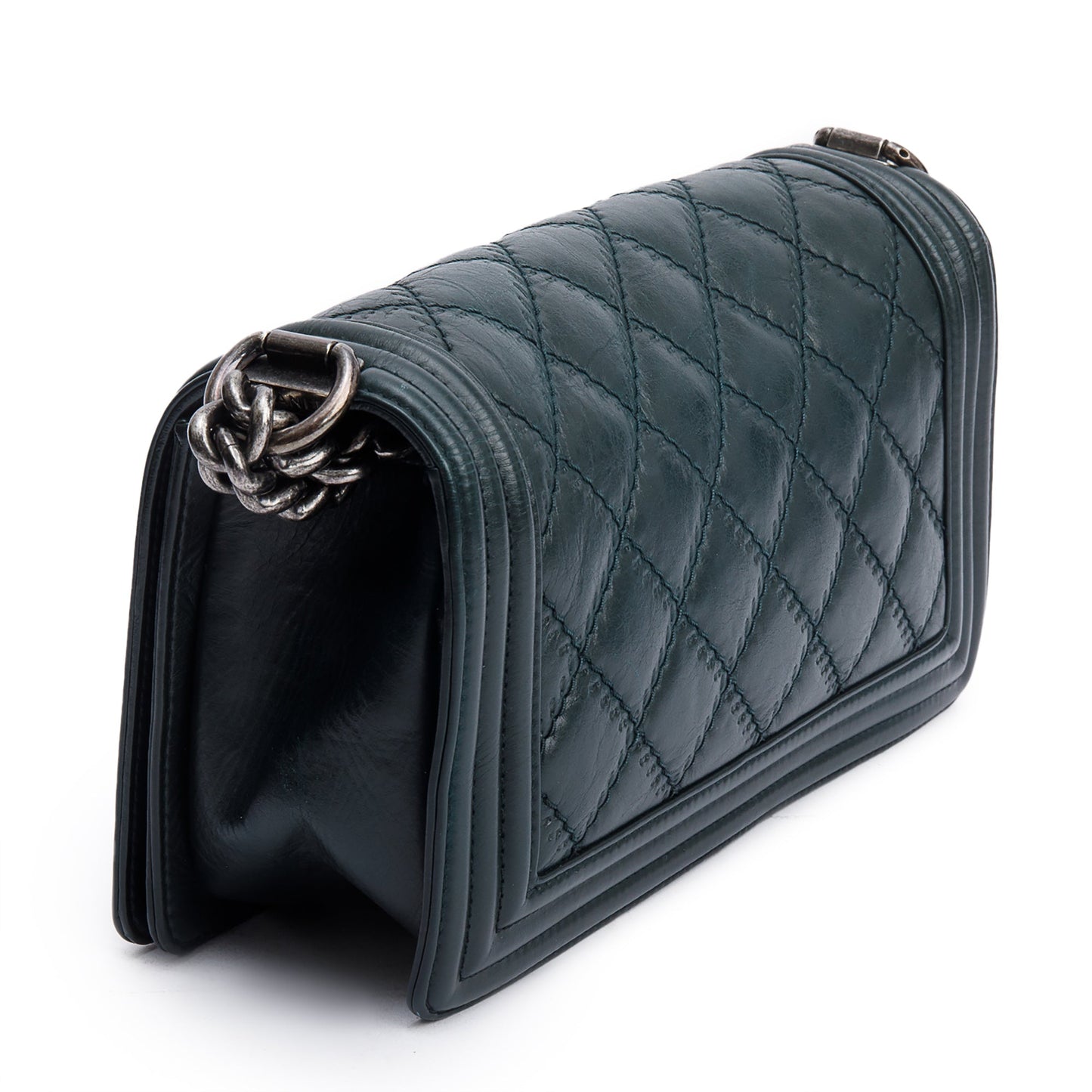 Chanel Green Calfskin Leather Wild Stitch Medium Boy Bag