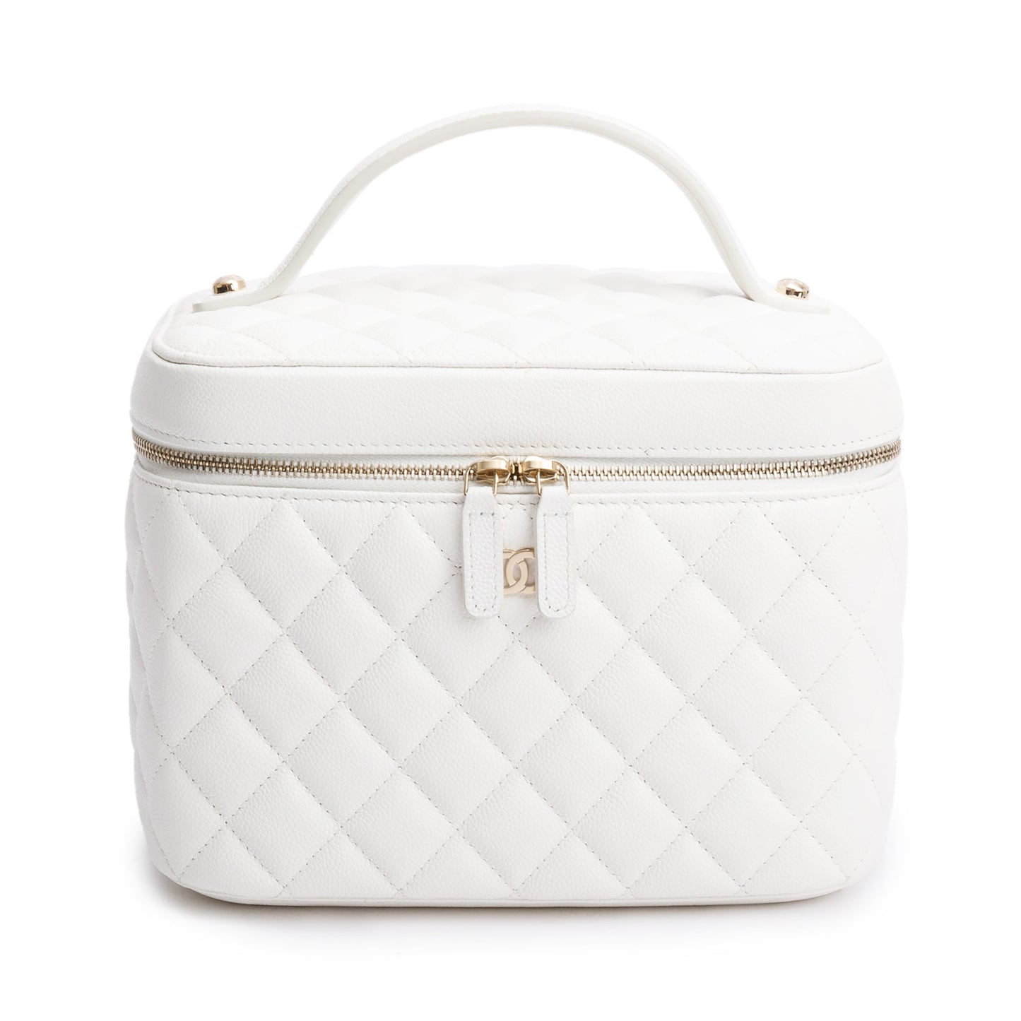 Chanel White Quilted Caviar Leather Large Vanity Top Handle