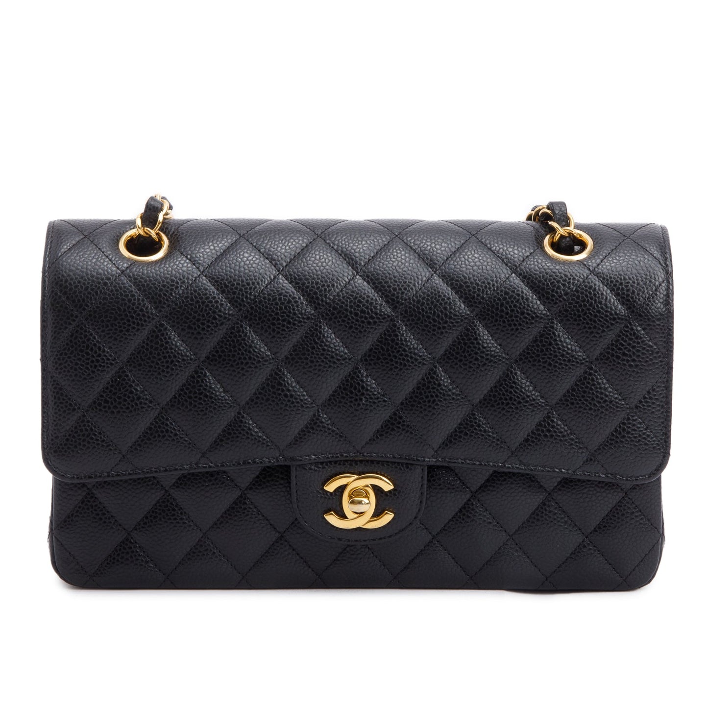 Chanel Black Quilted Caviar Leather Classic Medium Double Flap Bag