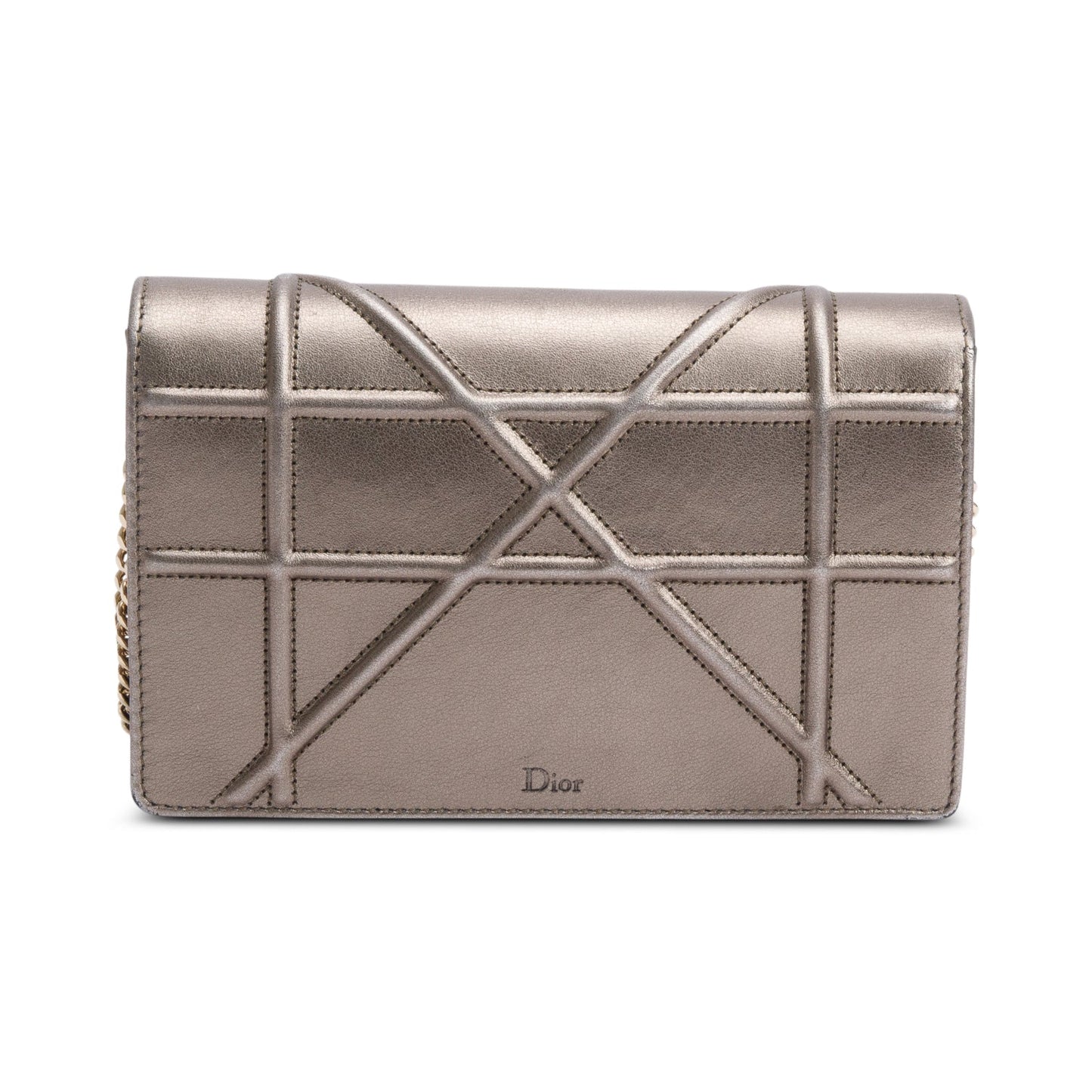 Christian Dior Metallic Gold Diorama Wallet on Chain