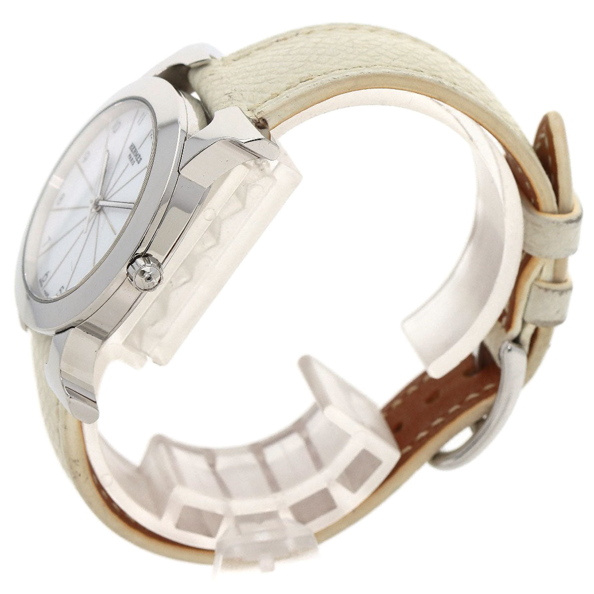 HERMES Watches Quartz HR1.510 Stainless Steel, Leather Silver H watch Rondo white dial Women