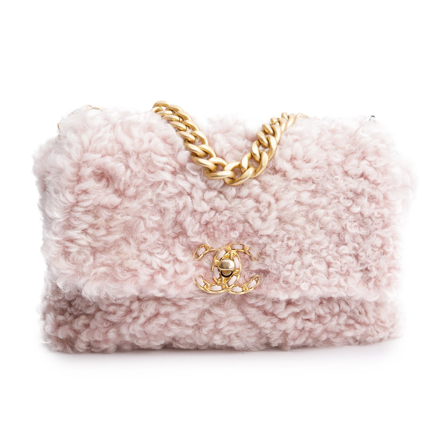 Chanel 2020 Pink Shearling Medium 19 Flap Bag
