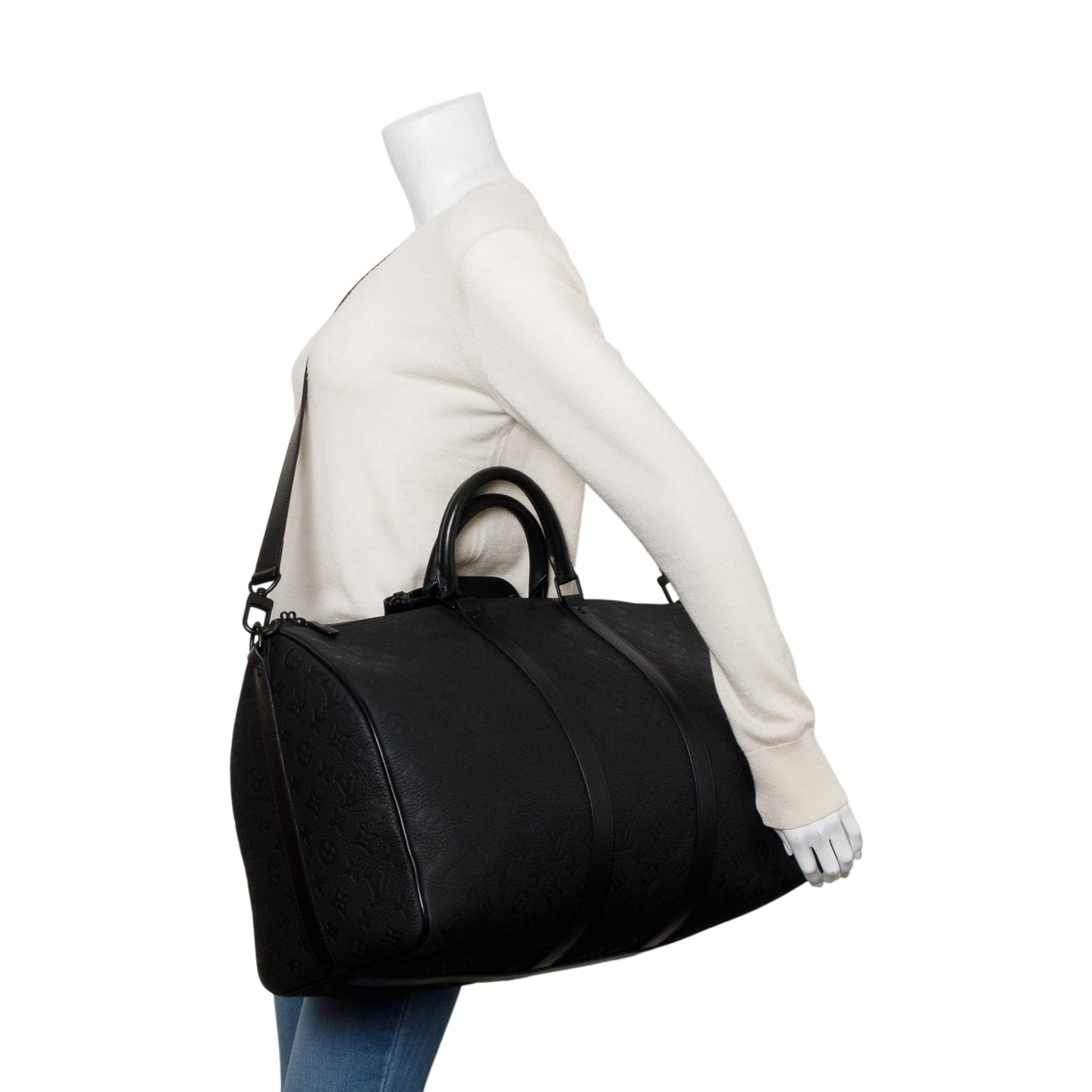 Louis Vuitton Black Monogram Taurillon Embossed Leather Keepall Bandouliere 50