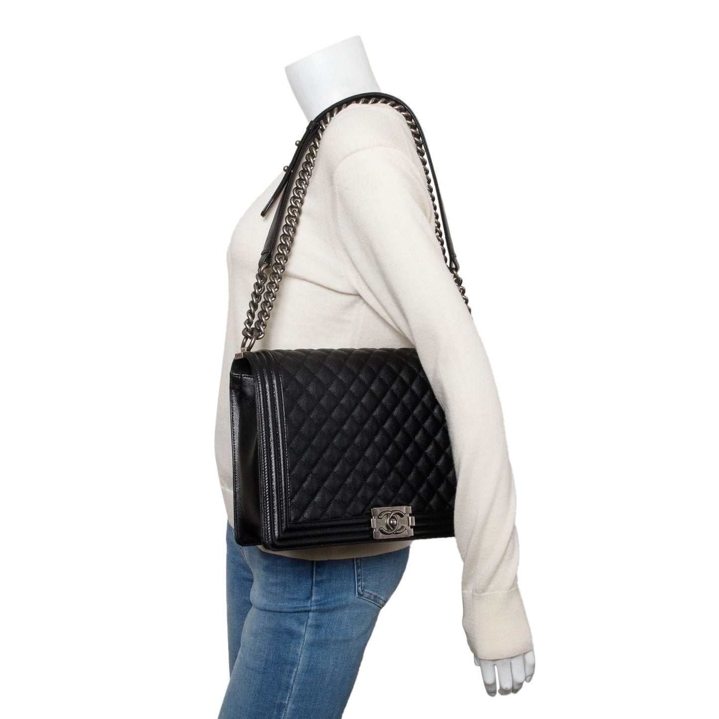 Chanel Black Quilted Caviar Leather XL Boy Bag