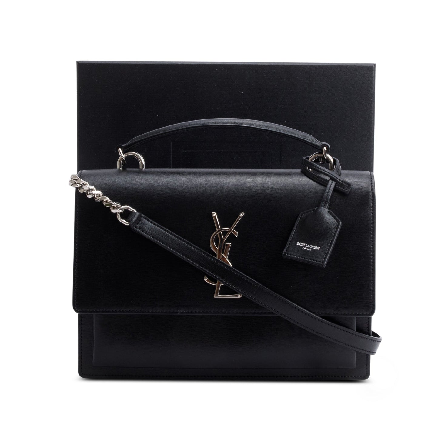 Saint Laurent Black Leather Sunset Top Handle Bag