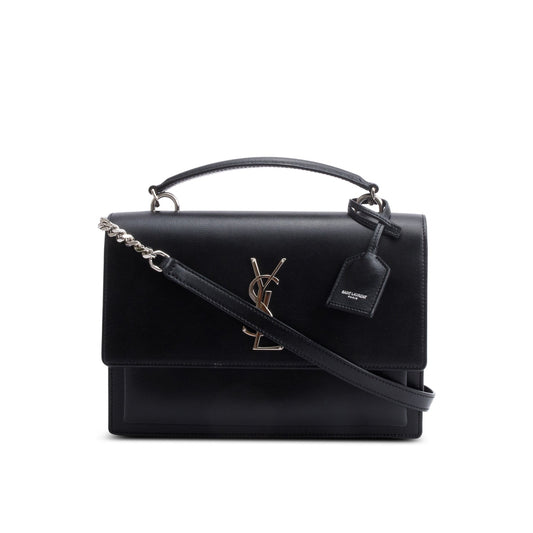Saint Laurent Black Leather Sunset Top Handle Bag