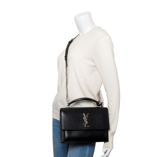 Saint Laurent Black Leather Sunset Top Handle Bag