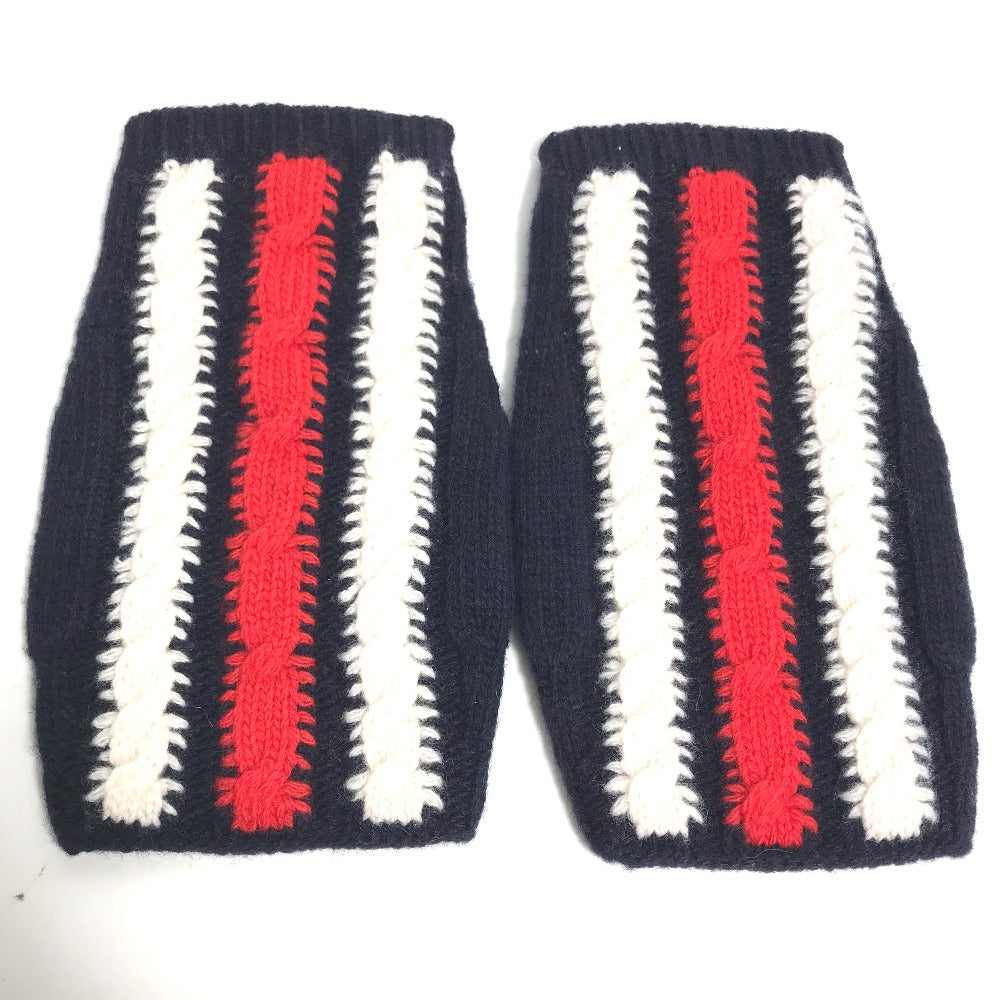 GUCCI gloves 521149 wool Navy fingerless stripe Women M
