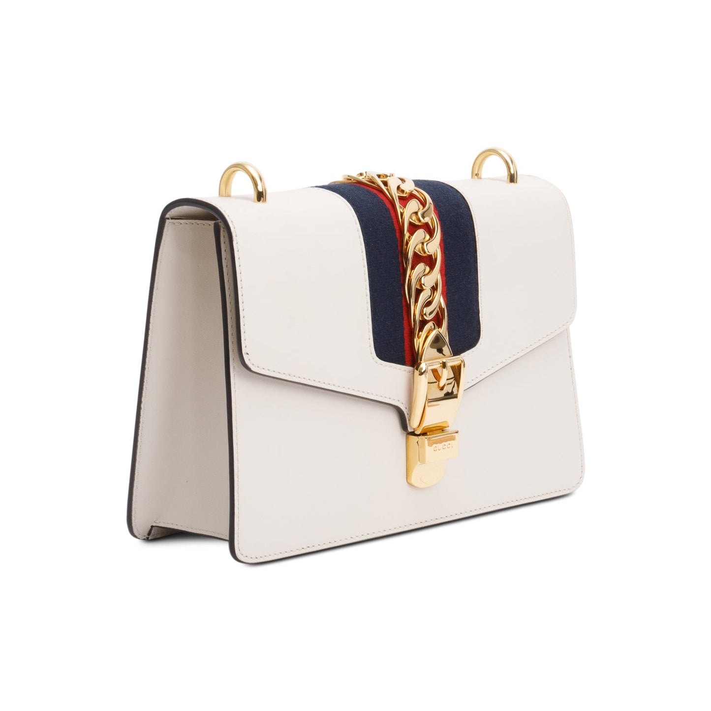 Gucci White Calfskin Leather Small Sylvie Handle Bag