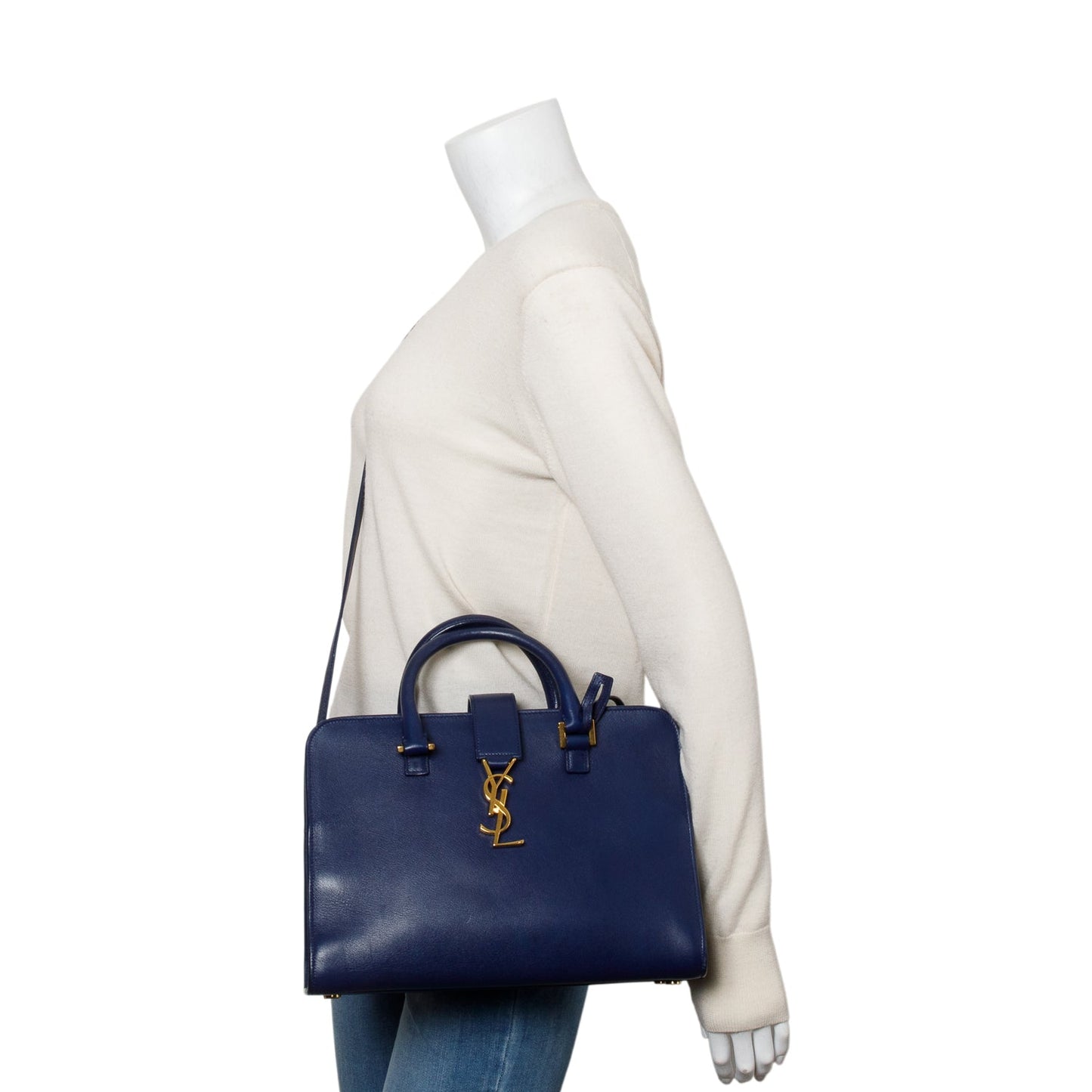 Saint Laurent Blue Leather Medium Chyc Cabas Tote Bag