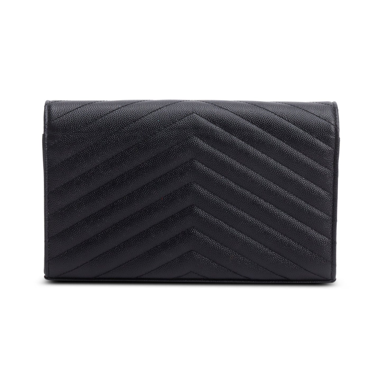 Saint Laurent Black Grain De Poudre Leather Cassandre Envelope Chain Wallet