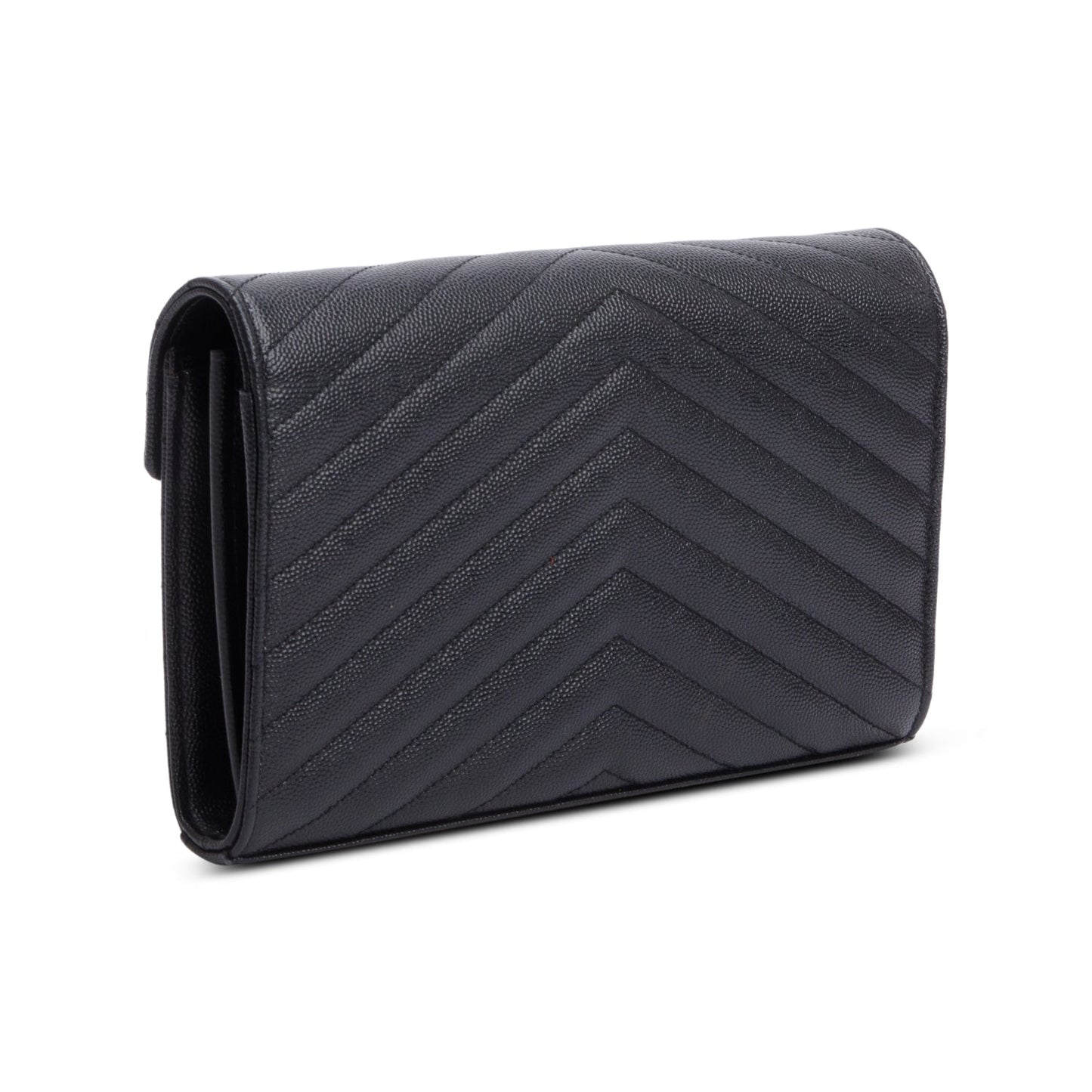 Saint Laurent Black Grain De Poudre Leather Cassandre Envelope Chain Wallet