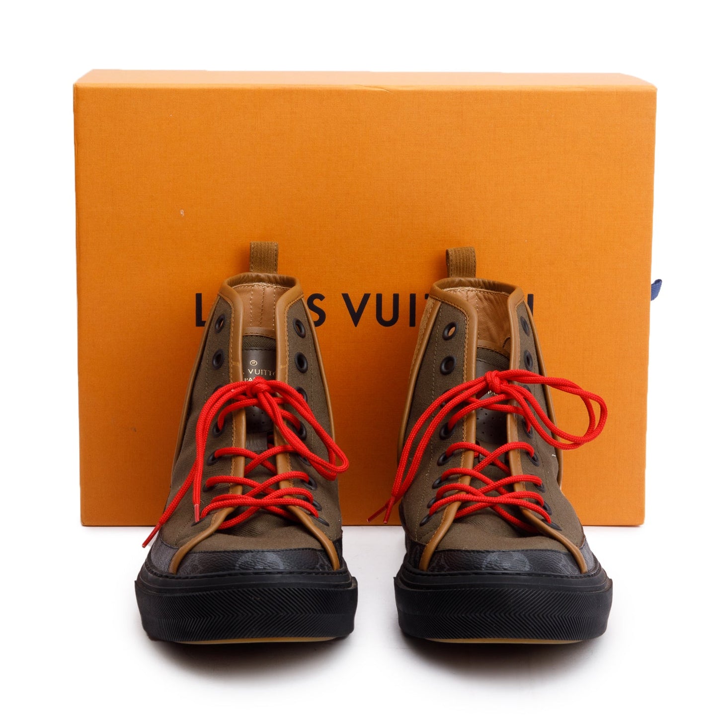 Louis Vuitton Bworn Suede/Fabric Monogram Eclipse Yellow Stone High-Top Sneakers, Size 9