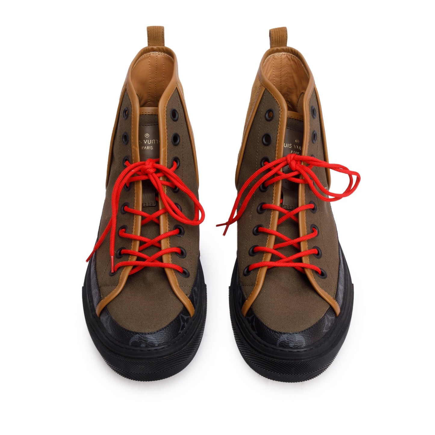 Louis Vuitton Bworn Suede/Fabric Monogram Eclipse Yellow Stone High-Top Sneakers, Size 9