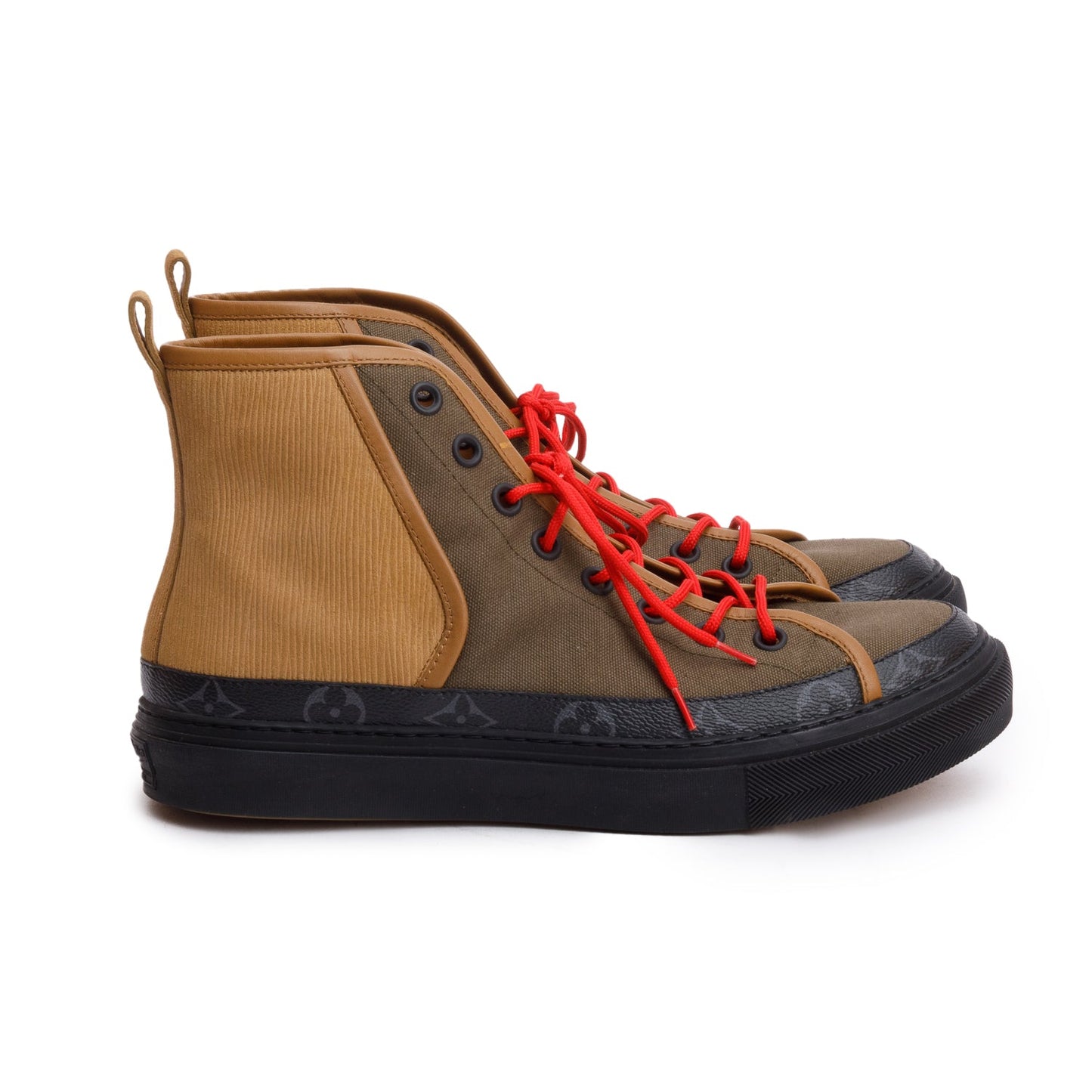 Louis Vuitton Bworn Suede/Fabric Monogram Eclipse Yellow Stone High-Top Sneakers, Size 9