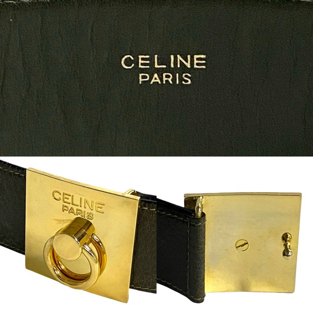 CELINE belt leather khaki logo ring Metal Women