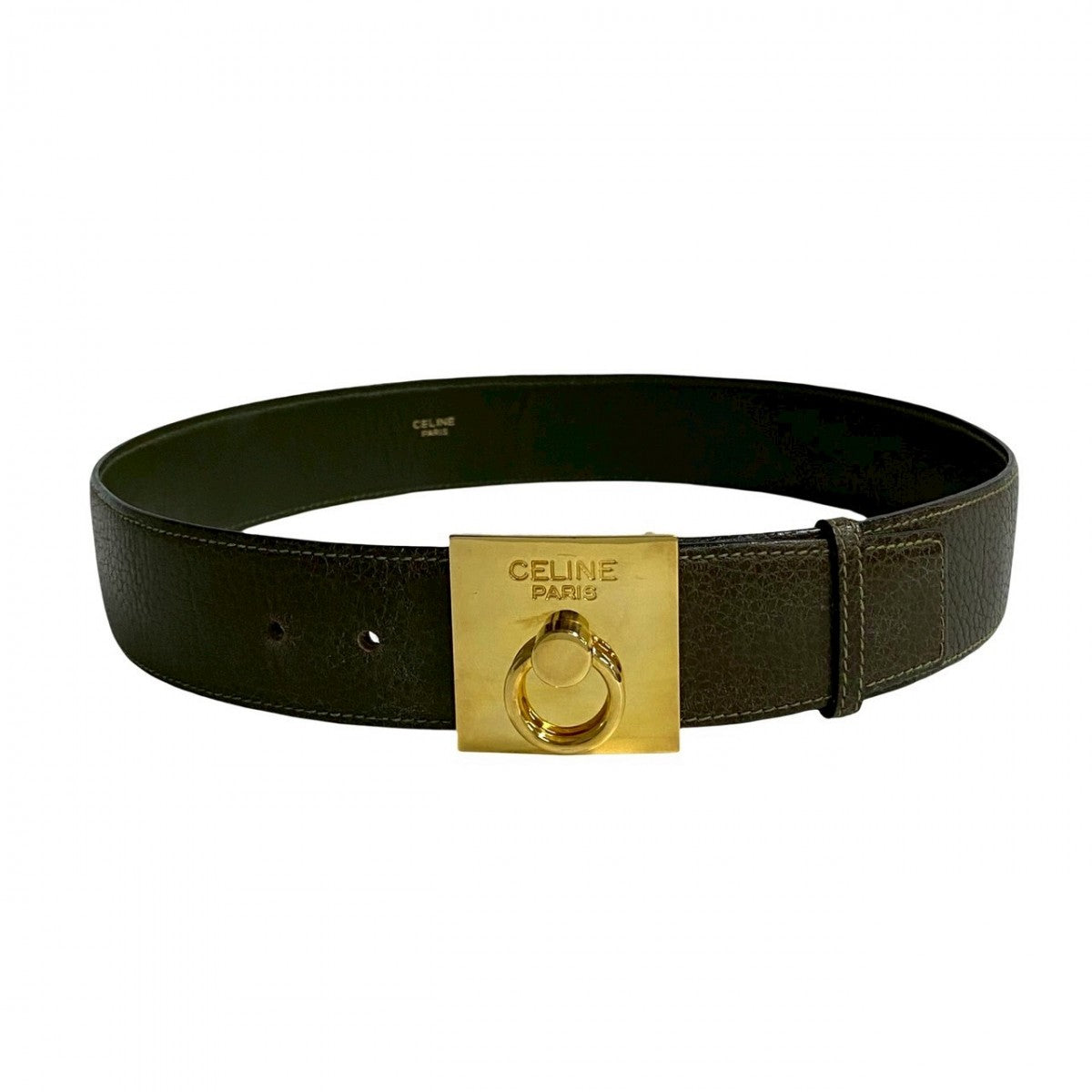 CELINE belt leather khaki logo ring Metal Women