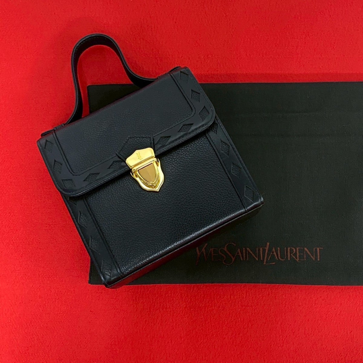 YVES SAINT LAURENT Handbag leather black YSL logoMetal Women