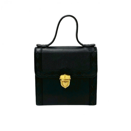 YVES SAINT LAURENT Handbag leather black YSL logoMetal Women