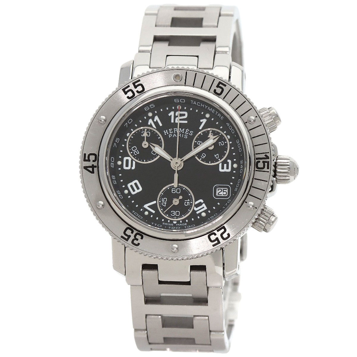HERMES Watches Quartz CL2.310 Stainless Steel , Stainless Steel Silver Clipper Diver Chronograph black dial Women