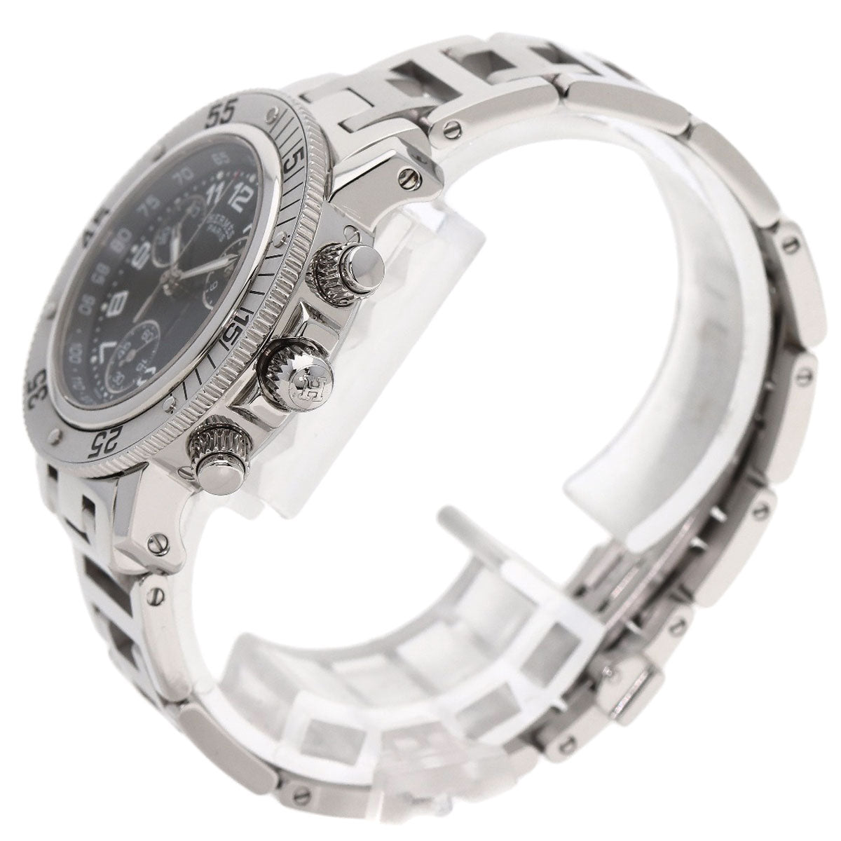 HERMES Watches Quartz CL2.310 Stainless Steel , Stainless Steel Silver Clipper Diver Chronograph black dial Women