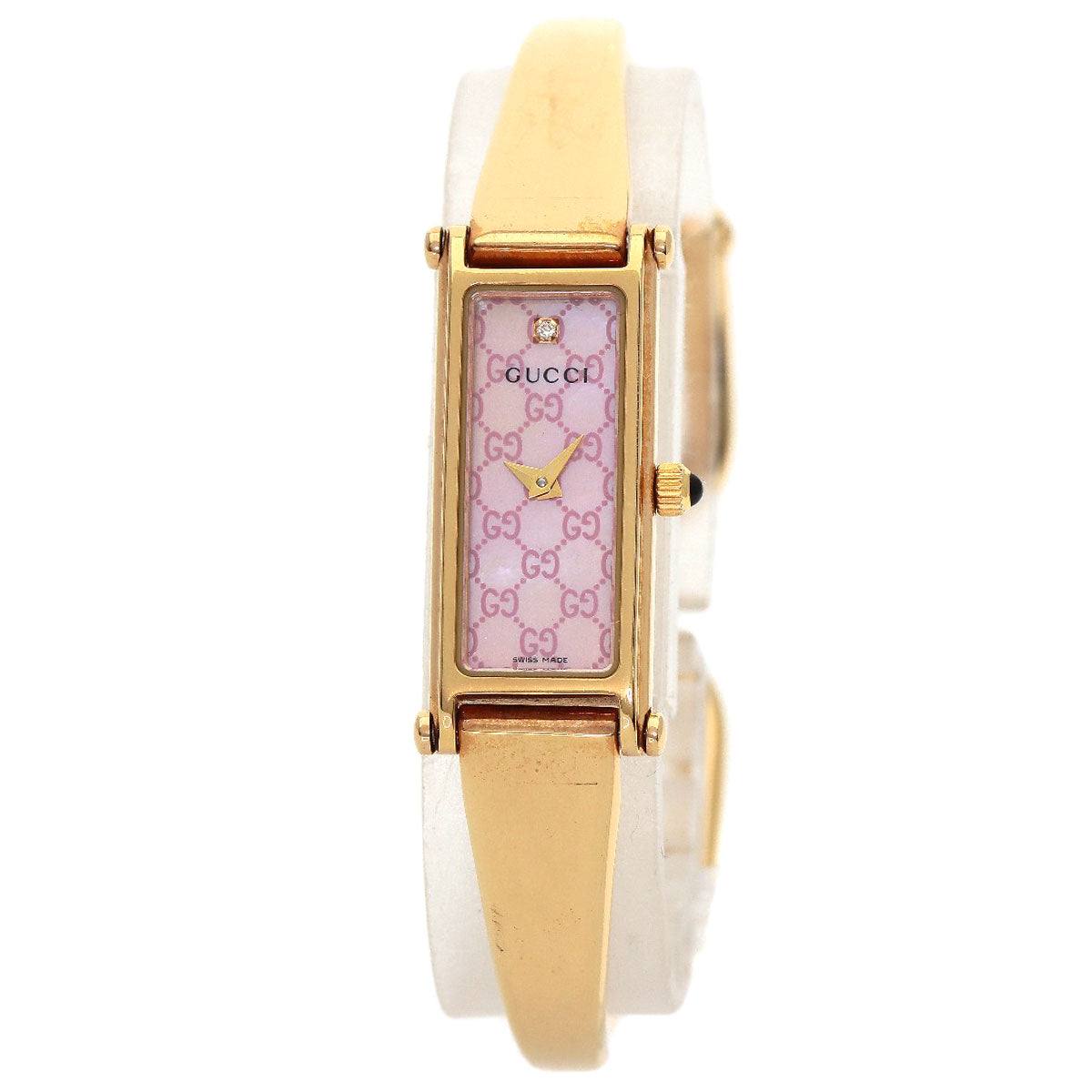 GUCCI Watches Quartz 1500L PGP gold Square Face Bangle 1P Diamond GG Pink shell dial