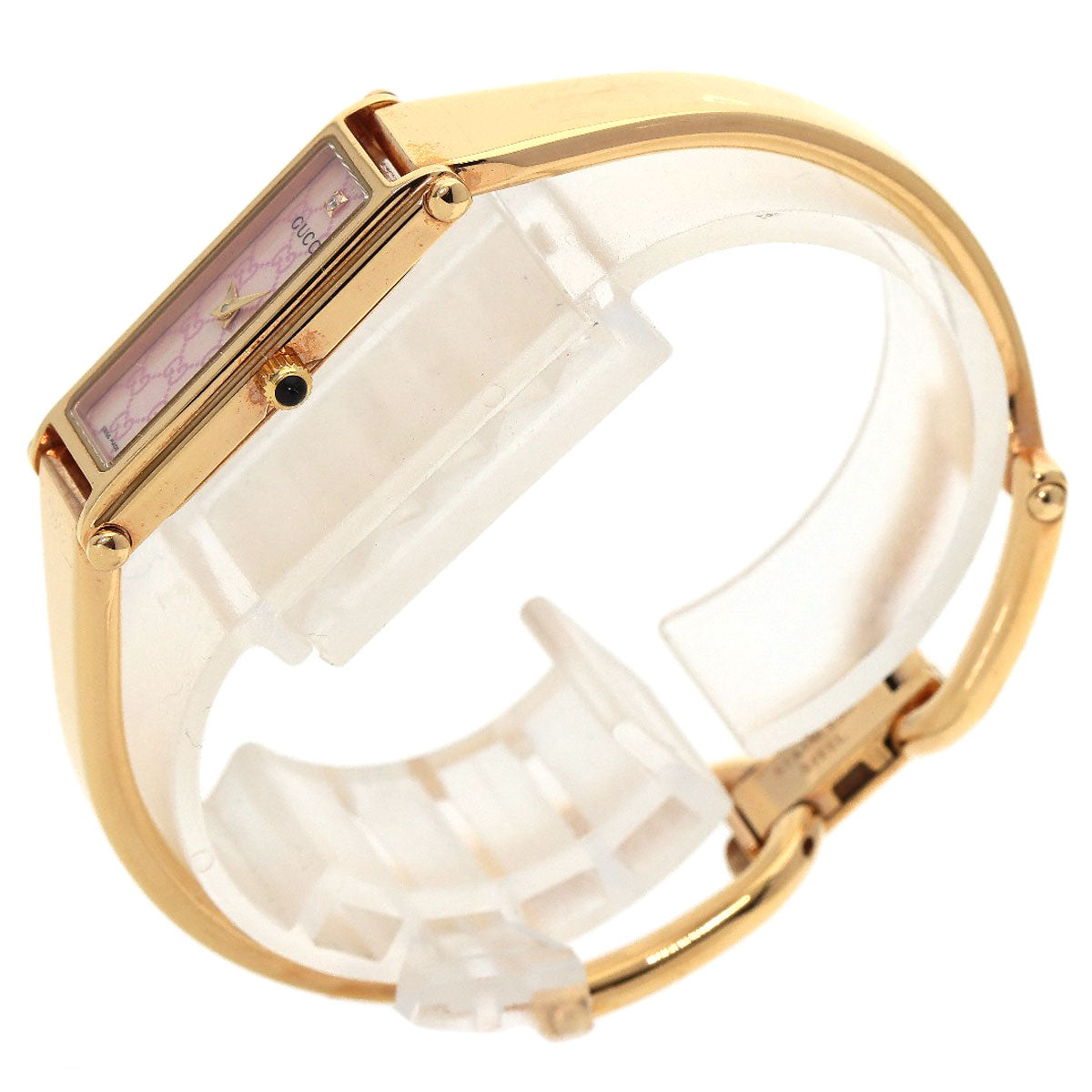 GUCCI Watches Quartz 1500L PGP gold Square Face Bangle 1P Diamond GG Pink shell dial